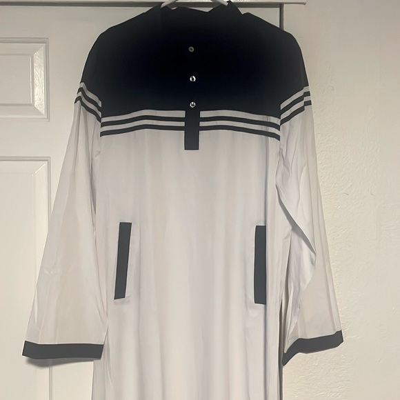 Men Middle Eastern Traditional Thobe Abaya Navy Blue White - Picture 5 of 8